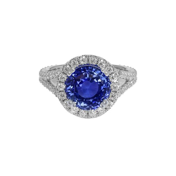 Anello di fidanzamento con diamante aureola blu zaffiro da donna 10 carati - harrychadent.it