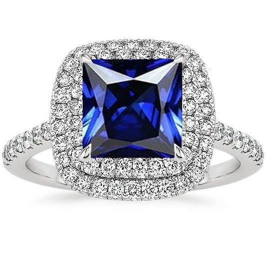 Anello di fidanzamento con diamante doppio alone blu zaffiro 7 carati oro bianco - harrychadent.it