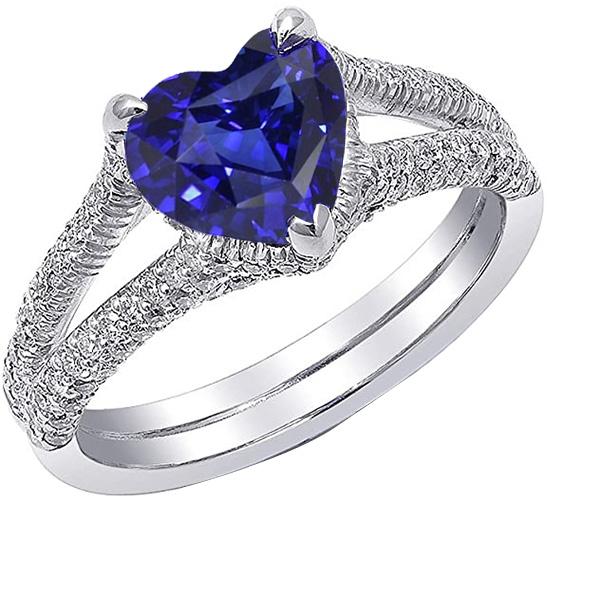 Anello di fidanzamento con diamante incastonato con zaffiro blu naturale taglio a cuore 4 carati - harrychadent.it