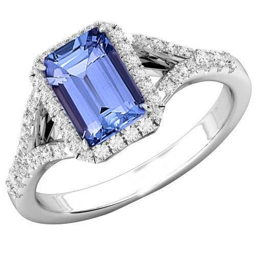 Anello di fidanzamento con diamanti tanzanite smeraldo 4.10 carati oro bianco 14K - harrychadent.it