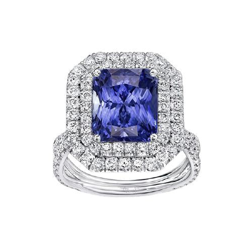 Anello di fidanzamento con doppio anello di diamanti in oro e zaffiro con gambo diviso 4 carati - harrychadent.it