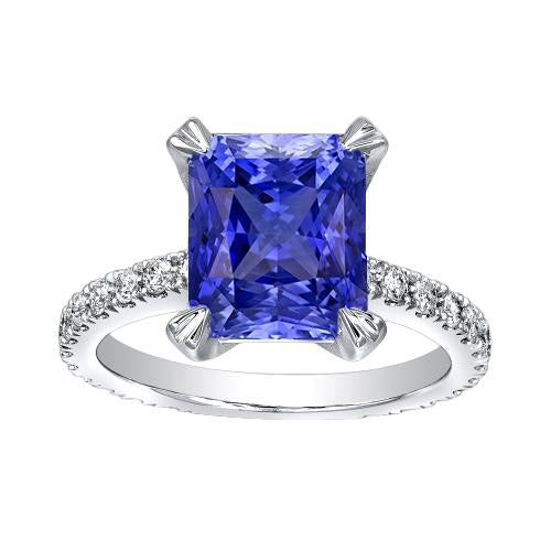 Anello di fidanzamento con pietre preziose. pavé di diamanti. zaffiro radiante. 3 carati - harrychadent.it