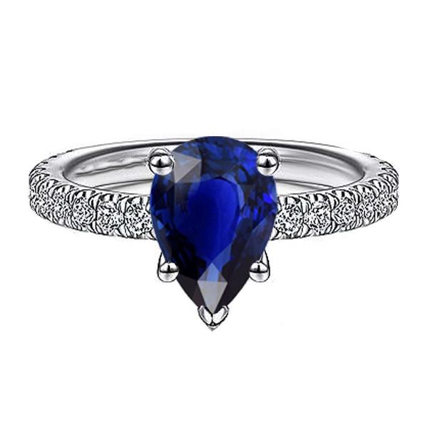 Anello di fidanzamento con pietre preziose. pera. zaffiro di Ceylon. pavé di 3.50 carati - harrychadent.it
