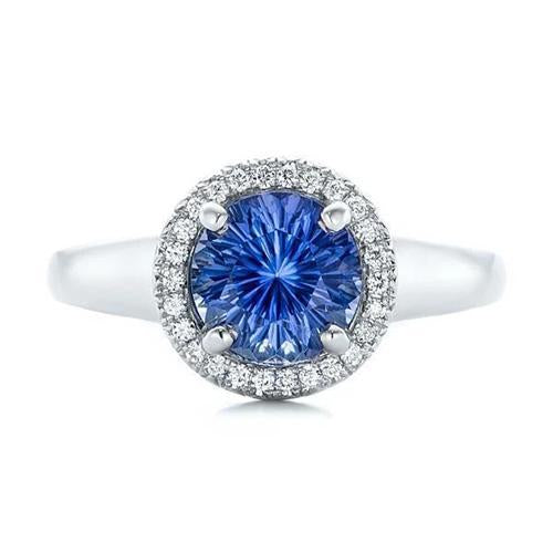 Anello di fidanzamento con zaffiro di Ceylon e diamanti, oro bianco 3,75 carati, 14 carati - harrychadent.it
