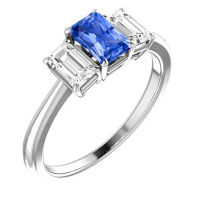 Anello di fidanzamento con zaffiro blu 3 pietre 2 carati diamanti taglio smeraldo - harrychadent.it