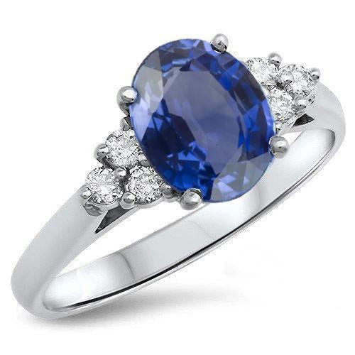 Anello di fidanzamento con zaffiro di Ceylon taglio ovale e diamanti rotondi 3,40 ct - harrychadent.it
