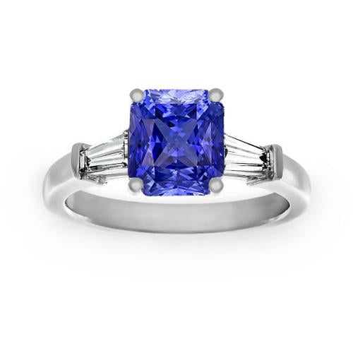 Anello di fidanzamento da donna con 3 zaffiri. 2.50 carati e diamanti baguette - harrychadent.it