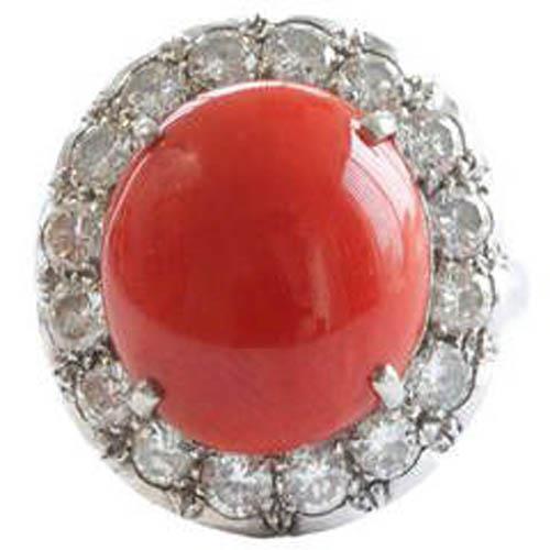 Anello di fidanzamento in oro bianco 14K 14.50 ct con corallo rosso e diamanti Novità - harrychadent.it