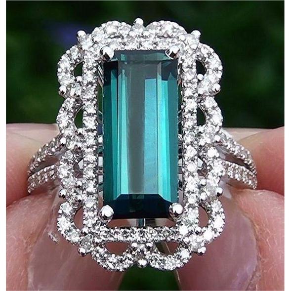 Anello di fidanzamento in oro bianco 14.50 ct con tormalina e diamanti - harrychadent.it