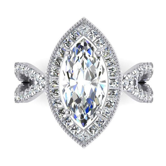Anello di fidanzamento in oro bianco con diamante marquise Halo 4.50 carati Nuovo - harrychadent.it