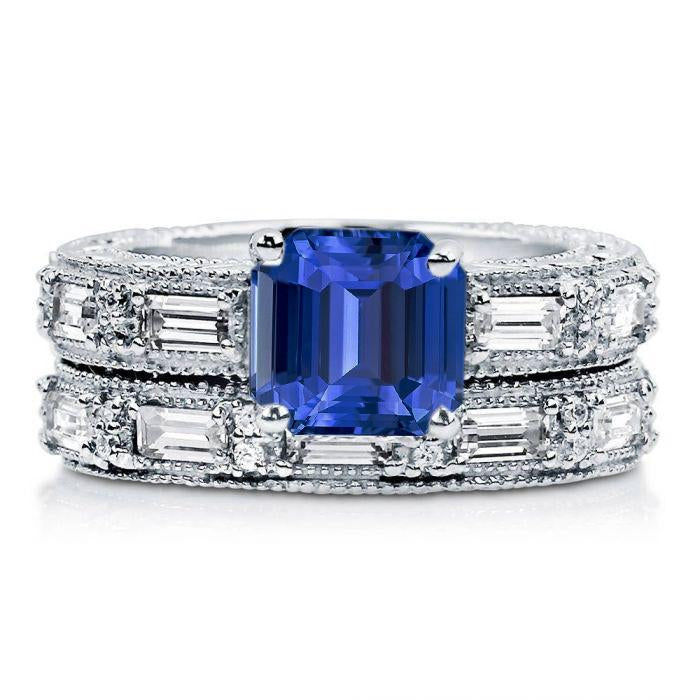 Anello di fidanzamento in stile antico con diamante smeraldo e zaffiro set 4.50 carati - harrychadent.it