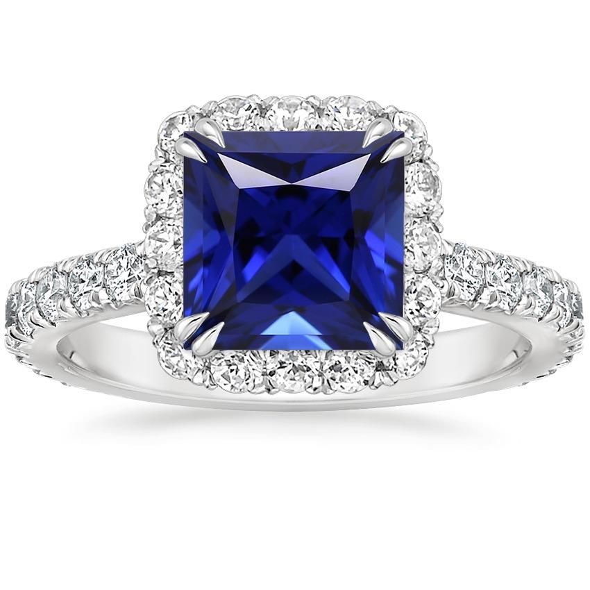 Anello di pietre preziose con diamante Halo Set di 6 carati con zaffiro di Ceylon Princess Pave - harrychadent.it