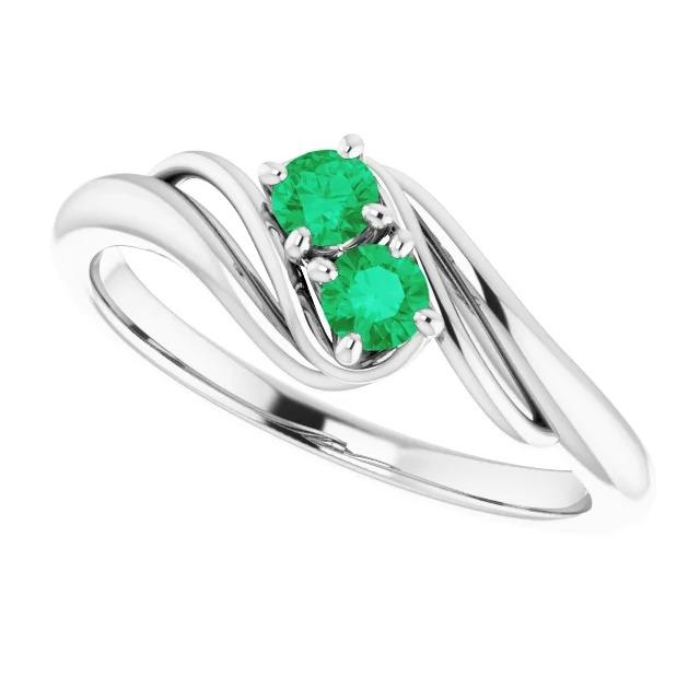 Anello di regolazione bypass con smeraldo verde rotondo 1.60 carati in oro bianco 14K - harrychadent.it