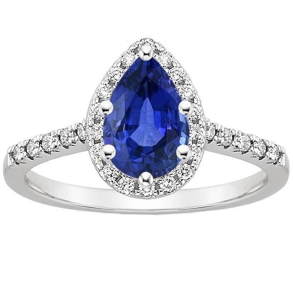 Anello donna Halo Diamond Ring Pera Zaffiro Blu & Accenti 5.25 Carati - harrychadent.it