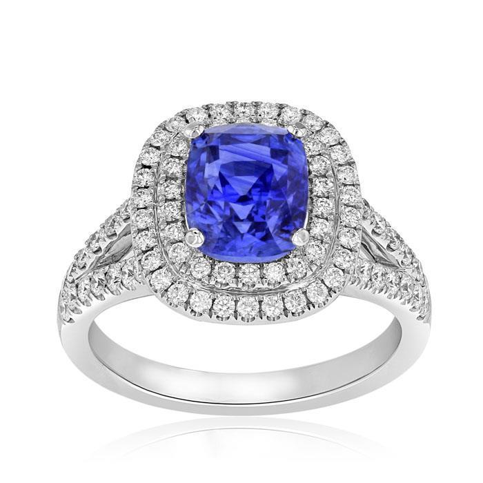 Anello con doppio alone in zaffiro di Ceylon, oro massiccio 14 carati, 3,5 ct - harrychadent.it