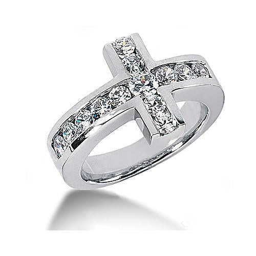 Anello fantasia di fidanzamento a forma di croce con diamanti 1.4 ct. Oro bianco 14K - harrychadent.it