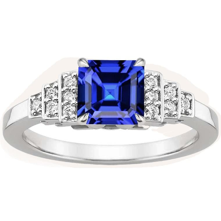 Anello fantasia diamante Asscher taglio zaffiro gemma 3 carati griffe set - harrychadent.it