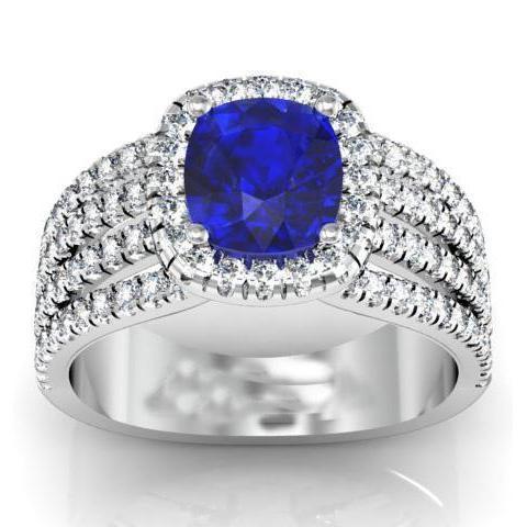Anello fantasia in oro bianco 14 carati con diamanti e zaffiro blu di Ceylon a punta da 5,80 ct - harrychadent.it