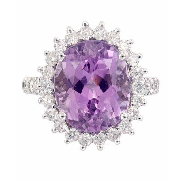 Anello fantasia in oro bianco rosa con Kunzite naturale e diamanti 21 ct - harrychadent.it