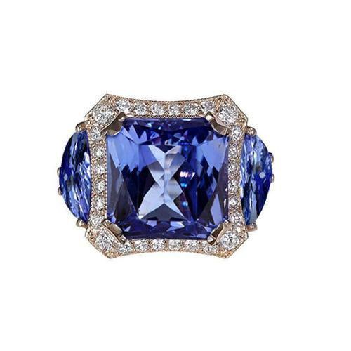 Anello fantasia in oro con tanzanite radiante e diamanti rotondi da 6.75 carati - harrychadent.it