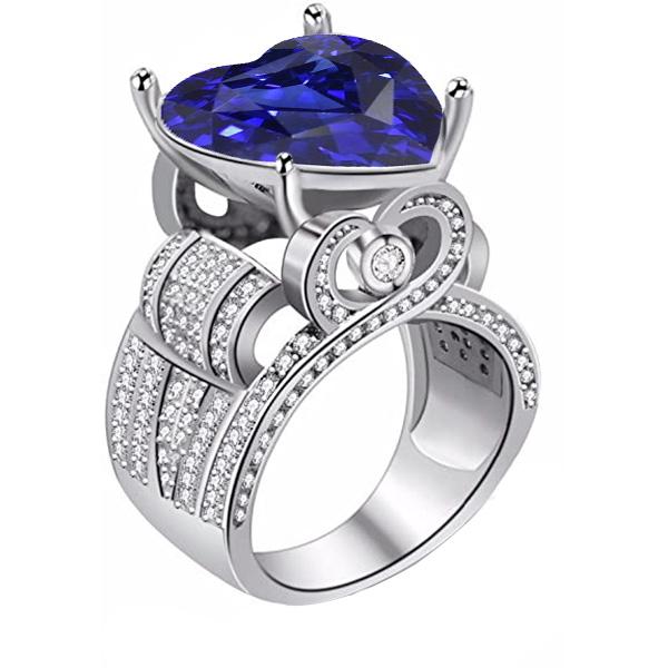 Anello gioielli con diamanti stile antico taglio cuore zaffiro blu 4.50 carati - harrychadent.it