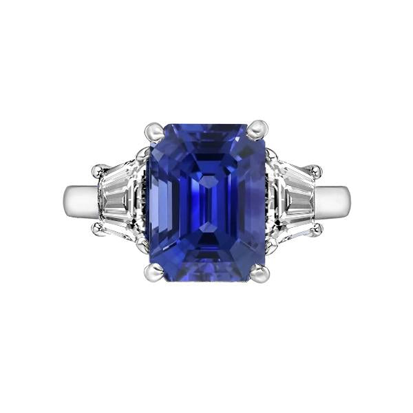 Anello in oro 3 pietre con smeraldo zaffiro blu e diamanti trapezoidali 4 carati - harrychadent.it