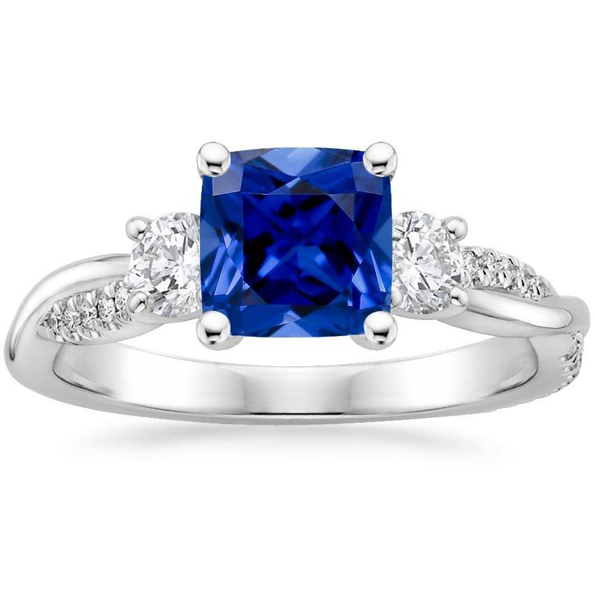Anello in oro 3 pietre stile cuscino zaffiro blu con accenti 2.75 carati - harrychadent.it
