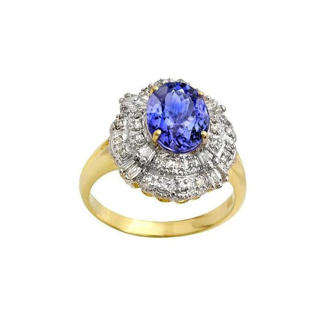 Anello in oro 8 carati con tanzanite ovale e diamanti baguette Novità - harrychadent.it