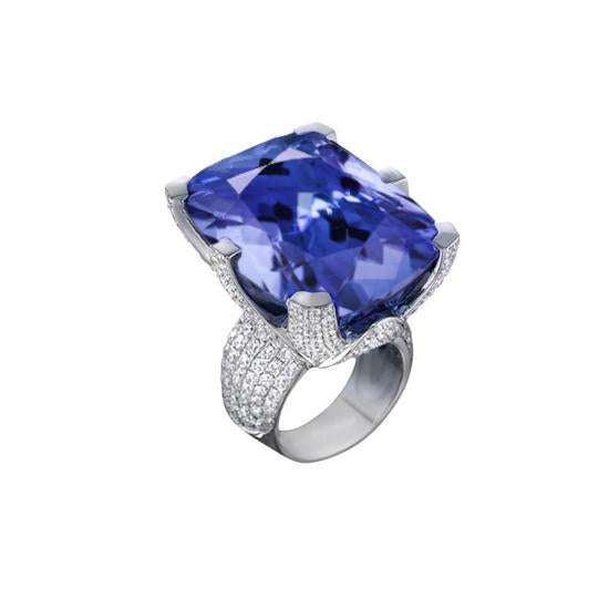 Anello in oro 8.50 carati con tanzanite a cuscino e diamanti rotondi Novità - harrychadent.it