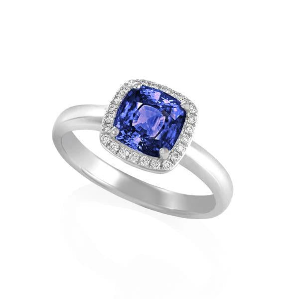Anello in oro bianco 14 carati con cuscino Halo con tanzanite e diamanti da 6.50 ct - harrychadent.it