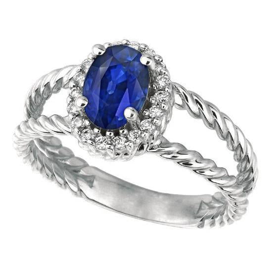 Anello in oro bianco 14 carati con diamante rotondo e zaffiro ovale da 2.15 carati - harrychadent.it