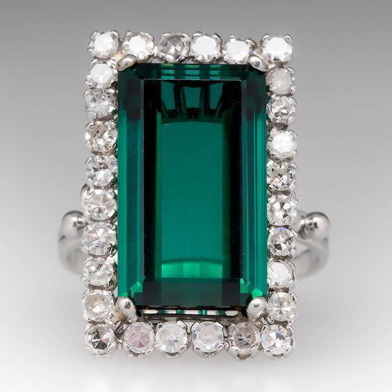 Anello in oro bianco 14 carati con tormalina verde e diamanti da 13 ct - harrychadent.it