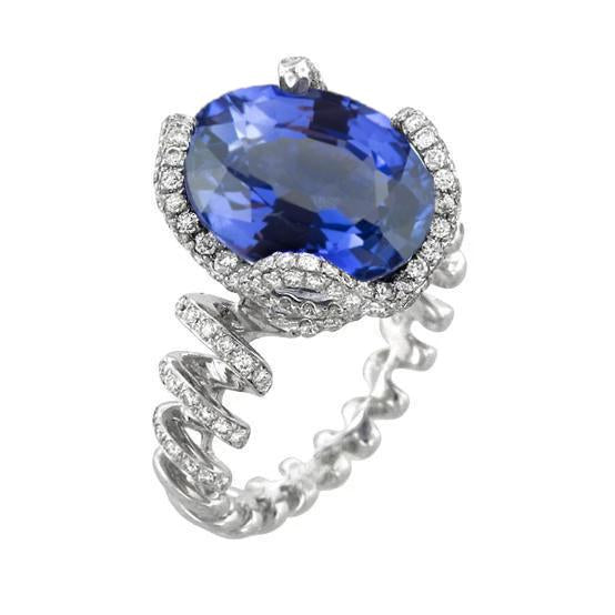 Anello in oro bianco 14 carati con zaffiro di Ceylon ovale da 6,01 carati e diamanti - harrychadent.it