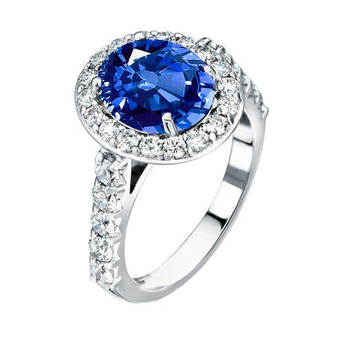 Anello in oro bianco 14 carati con zaffiro e diamanti incastonati da 4,25 carati - harrychadent.it