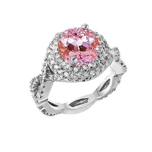 Anello in oro bianco 14 kt con kunzite e diamanti a taglio rotondo da 11.10 carati - harrychadent.it