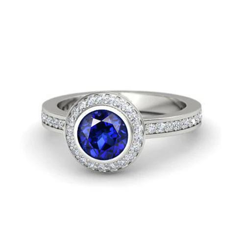 Anello in oro bianco 14K con diamanti e zaffiro di Ceylon a taglio rotondo da 3 ct - harrychadent.it