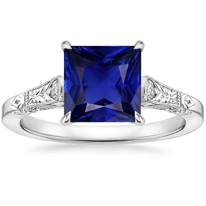 Anello in oro bianco con 3 pietre di diamanti e zaffiro blu principessa 5.25 carati - harrychadent.it