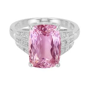 Anello in oro bianco con Kunzite da 33,10 ct con piccoli diamanti - harrychadent.it
