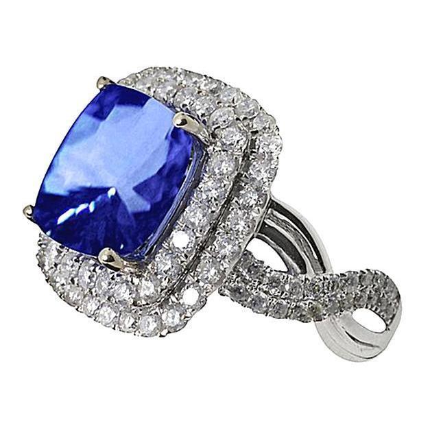 Anello in oro bianco con cuscino in oro bianco da 4.50 carati. zaffiro di Ceylon. pietra preziosa - harrychadent.it