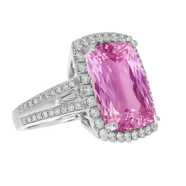 Anello in oro bianco con diamanti rotondi Kunzite taglio cuscino da 19.40 carati - harrychadent.it