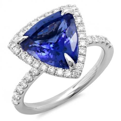 Anello in oro bianco con tanzanite a forma di trilioni di 9 carati con diamanti rotondi - harrychadent.it