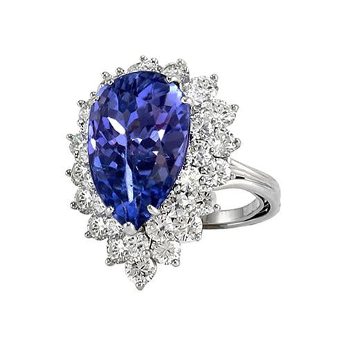 Anello in oro bianco con tanzanite a pera da 5.75 ct con diamanti - harrychadent.it