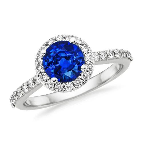 Anello in oro bianco con zaffiro dello Sri Lanka rotondo da 1,80 ct - harrychadent.it