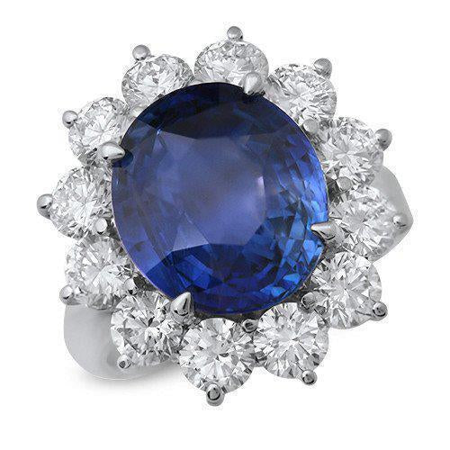 Anello in oro bianco massiccio 14K con zaffiro dello Sri Lanka ovale 7 carati e diamante - harrychadent.it