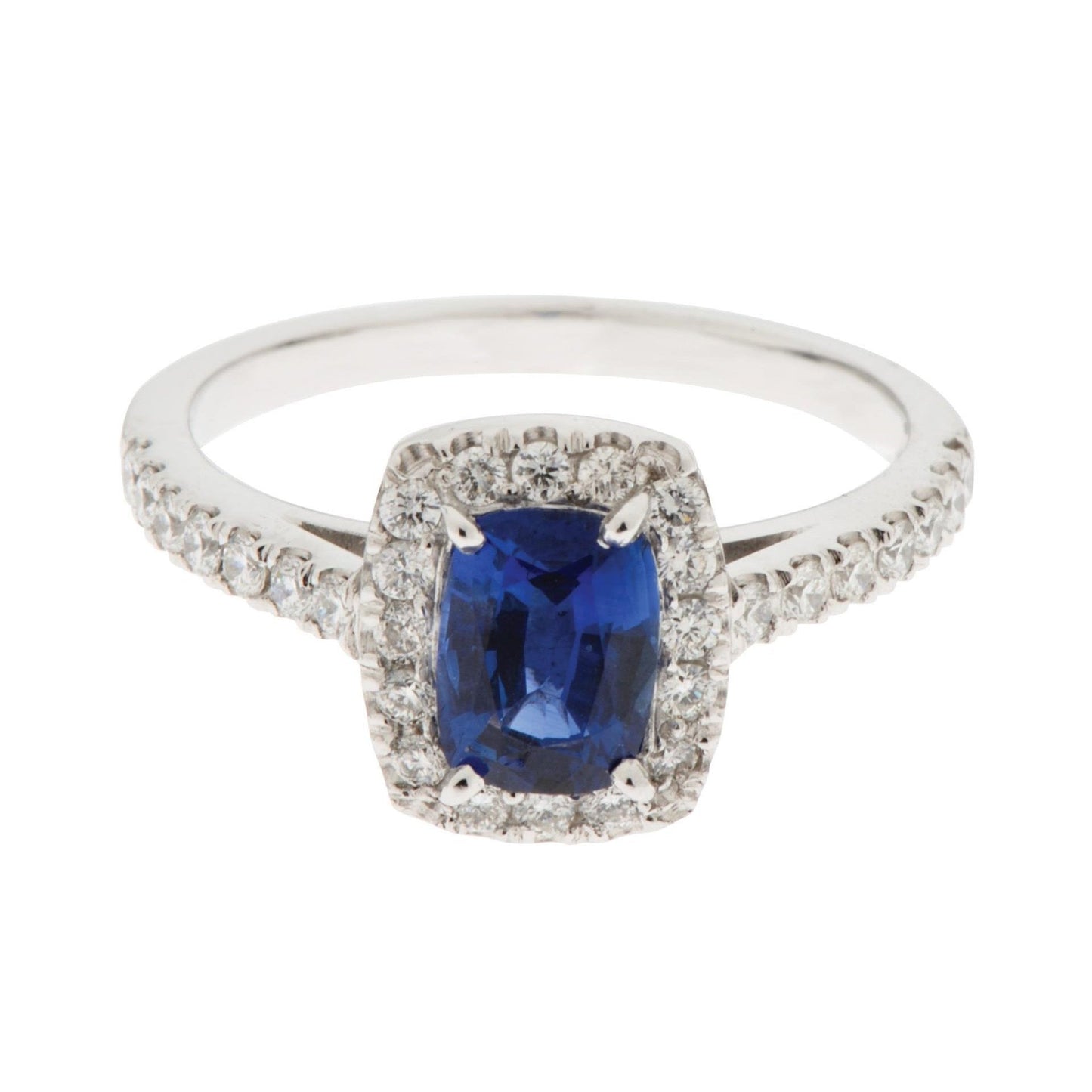 Zaffiro Cuscino Con Diamante Tondo 3.90 Ct. Anello Oro Bianco 14K - harrychadent.it