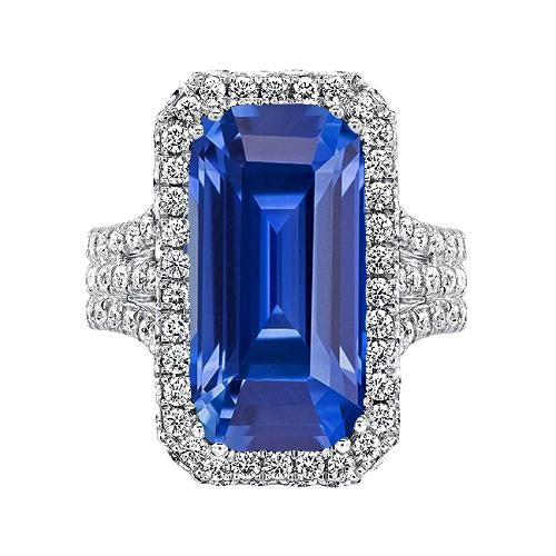 Anello in oro con diamanti a taglio smeraldo. zaffiro di Ceylon. 6 carati - harrychadent.it