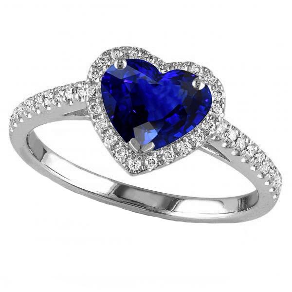 Anello in oro con zaffiro Srilanka a forma di cuore e pavé di diamanti 3.50 carati - harrychadent.it