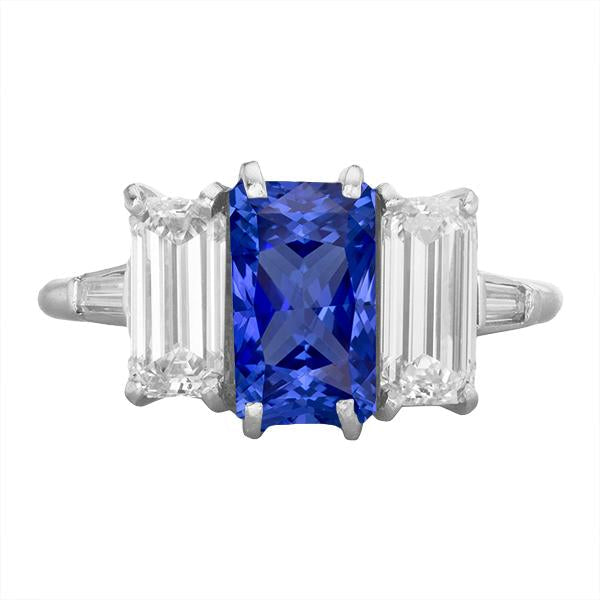 Anello in oro con zaffiro anniversario 3.75 carati smeraldo e diamanti baguette - harrychadent.it