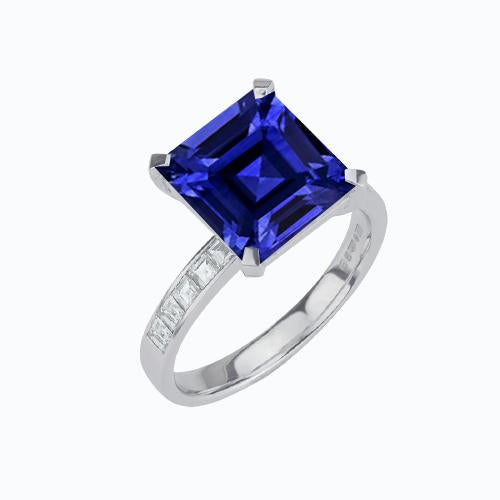 Anello in oro con zaffiro e baguette Asscher. gioielli in oro 2.50 carati - harrychadent.it