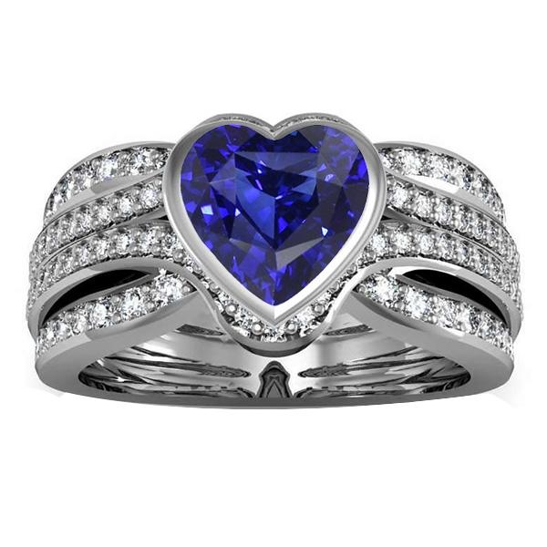 Anello in oro con zaffiro e diamante con rivestimento. lunetta da 4.50 carati e pavé - harrychadent.it